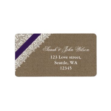 FAUX purple lace and burlap ,return address label