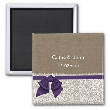 FAUX purple lace and burlap wedding save the date Magnet