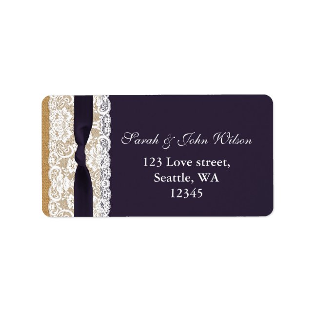 FAUX purple lace, burlap ,return address label (Front)