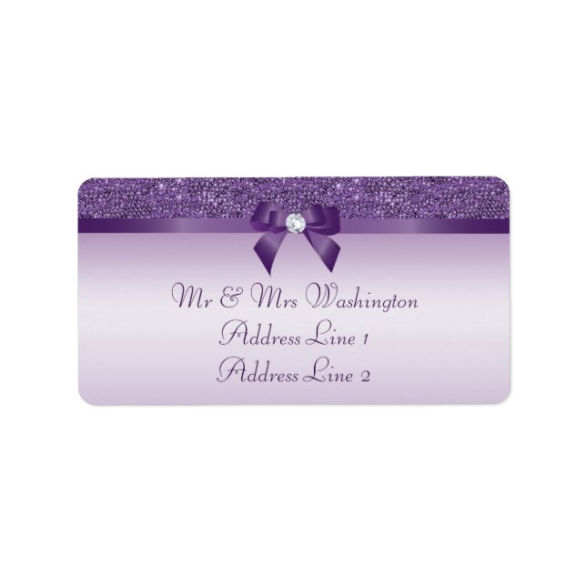Faux Purple Sequins Bow Ribbon Diamond Label (Front)
