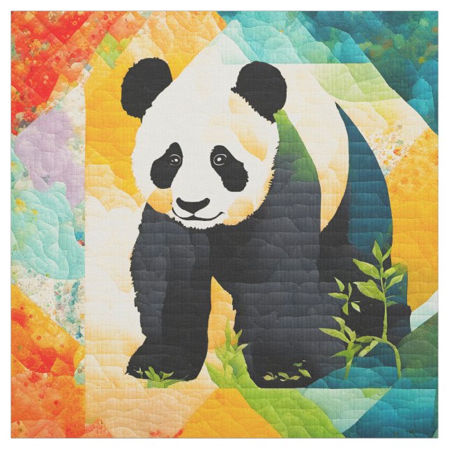 Faux quilt look Panda Bear cheater block Fabric (Swatch)