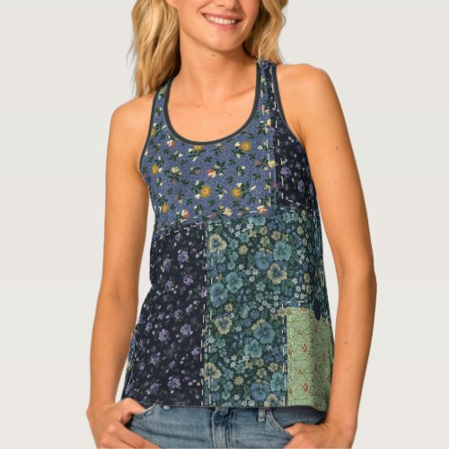 Faux Quilted All_Over Print Racerback Tank Top