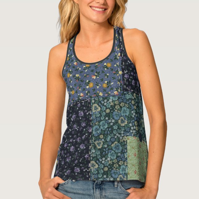Faux Quilted All-Over Print Racerback Tank Top (Front)
