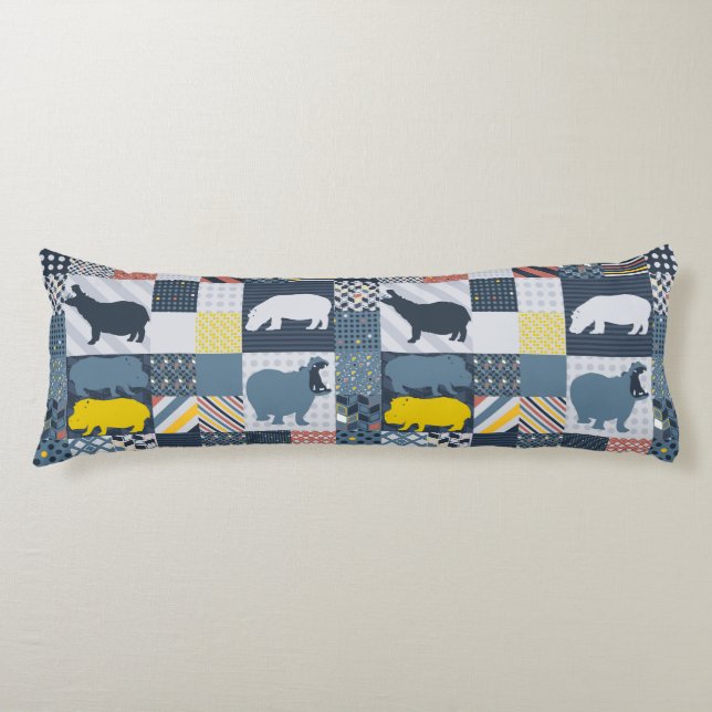 Faux-Quilted Hippos Body Pillow (Front)