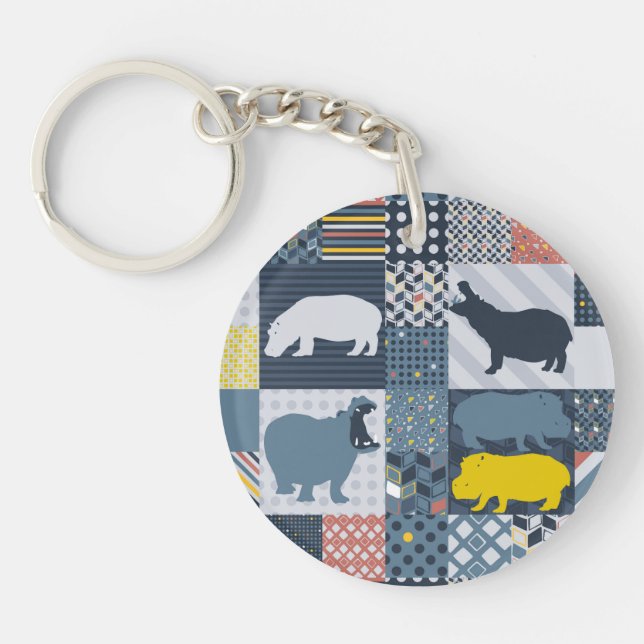 Faux-Quilted Hippos Keychain (Front)