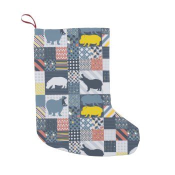 Faux-quilted Hippos Small Christmas Stocking by CreativeClutter at Zazzle