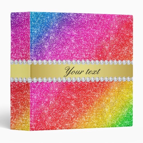 Faux Rainbow Glitter Diamonds Personalized Binder