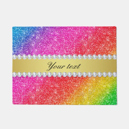 Faux Rainbow Glitter Diamonds Personalized Doormat