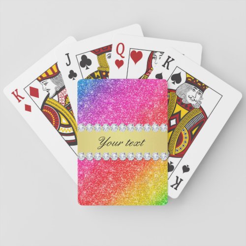 Faux Rainbow Glitter Diamonds Personalized Playing Cards