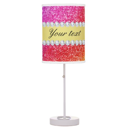 Faux Rainbow Glitter Diamonds Personalized Table Lamp