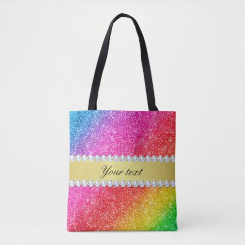 Faux Rainbow Glitter Diamonds Personalized Tote Bag