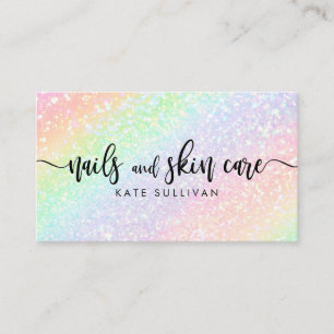FAUX rainbow glitter nails and skincare script Business Card