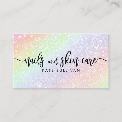 FAUX rainbow glitter nails and skincare script Business Card