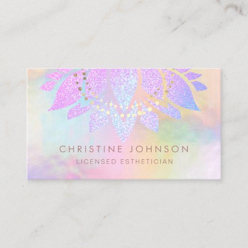 Faux rainbow glitter purple lotus business card