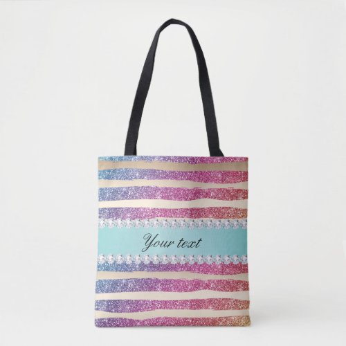 Faux Rainbow Glitter Stripes Diamonds Gold Tote Bag