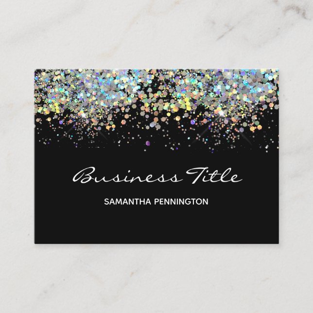 Faux Rainbow Metalitic Glitter with logo Business Card (Front)