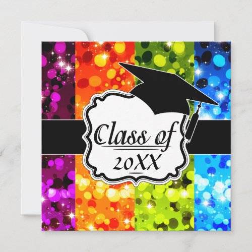faux rainbow sparkle glitter graduation custom announcement