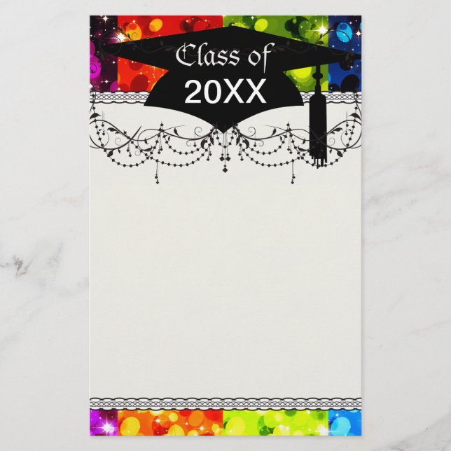 faux rainbow sparkle glitter graduation stationery (Front)