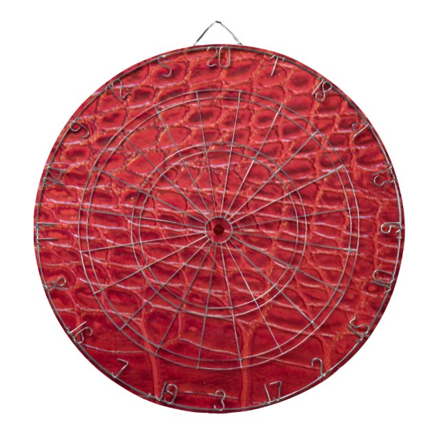 Faux red alligator leather dartboard with darts (Front)