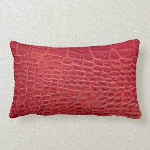 Faux red alligator leather lumbar pillow