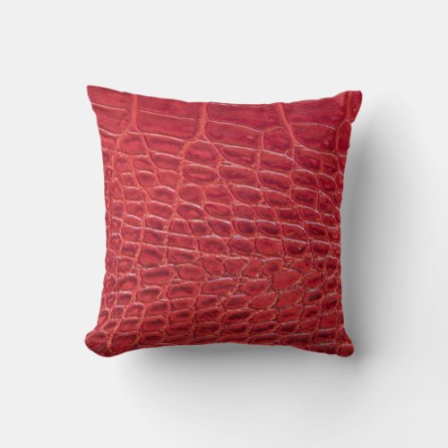 Faux red alligator leather throw pillow