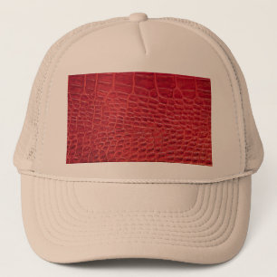 Faux red alligator leather trucker hat
