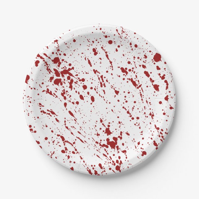 Faux Red Blood Spatter Halloween Party Paper Plates (Front)