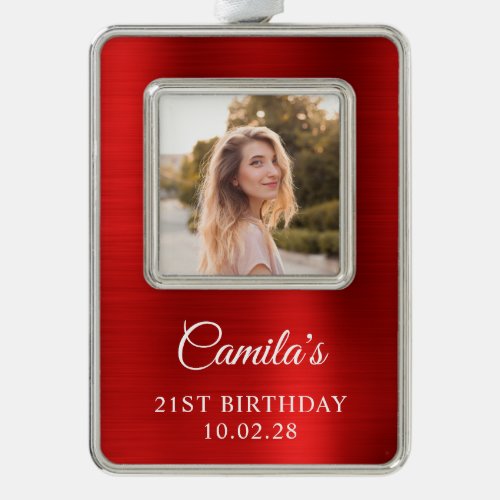 Faux Red Foil 21st Birthday Photo Christmas Ornament