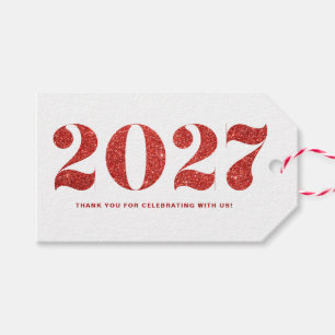 Faux Red Glitter 2024 Typography Happy New Year Gift Tags