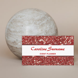 Faux Red Glitter Event Planner Girly Red Glitter Business Card