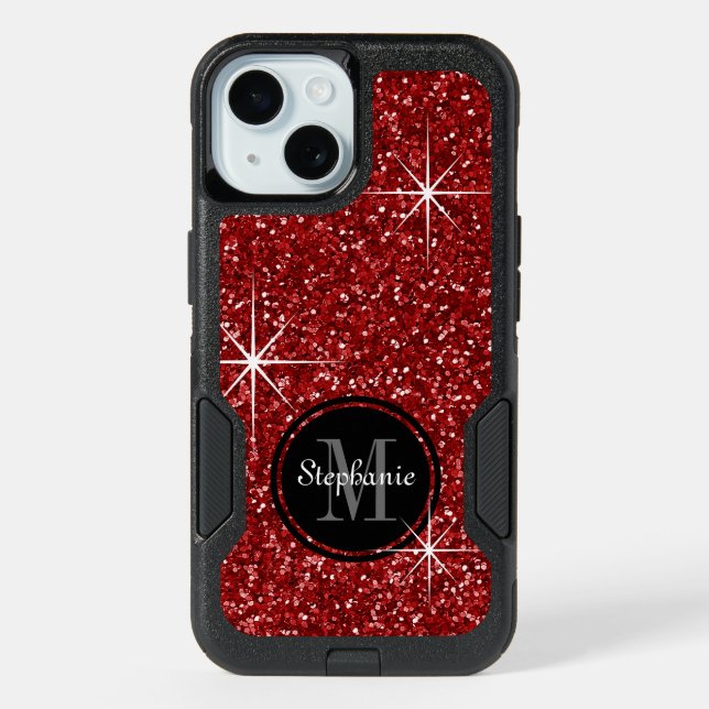 Faux Red Glitter iPhone 15 Case (Back)
