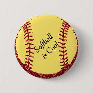 Faux Red Glitter Softball or Baseball Button