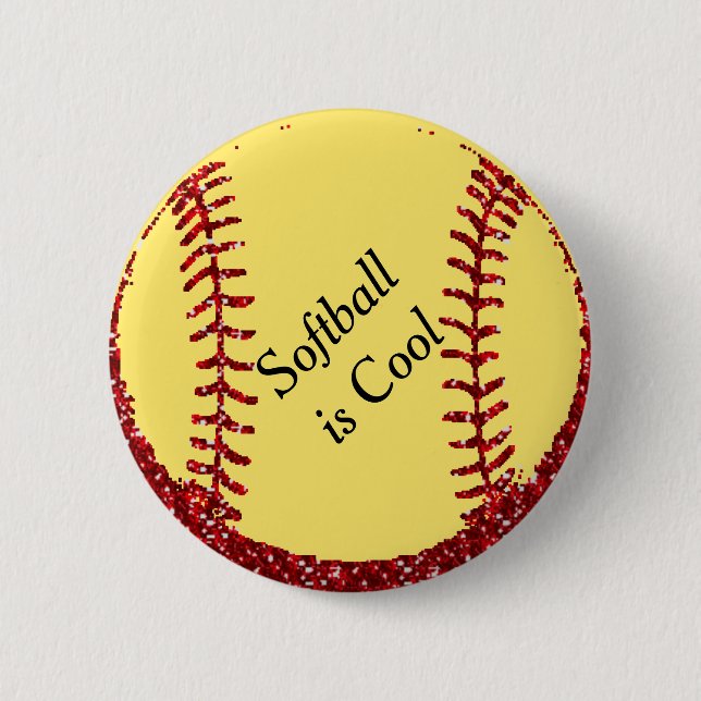 Faux Red Glitter Softball or Baseball Button (Front)