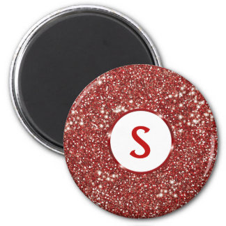 Faux Red Glitter Texture And Custom Monogram Magnet