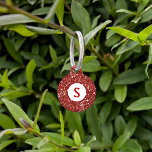 Faux Red Glitter Texture And Custom Monogram Pet ID Tag<br><div class="desc">Destei's digitally created red glitter texture pattern design together with a round white circle with a personalizable monogram letter. On the other side there are personalizable text areas for a name and for a phone number. PLEASE NOTICE: THERE IS NO REAL GLITTER ON THIS ITEM. THE DESIGN IS A DIGITAL...</div>
