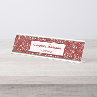 Faux Red Glitter Texture Look And Custom Name Desk Name Plate