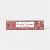 Faux Red Glitter Texture Look And Custom Name Desk Name Plate (Front)