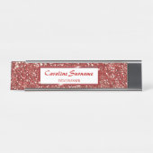 Faux Red Glitter Texture Look And Custom Name Desk Name Plate (Front)