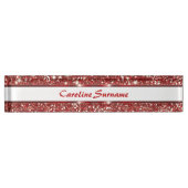 Faux Red Glitter Texture Look And Custom Text Desk Name Plate (Front)