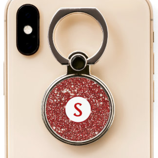 Faux Red Glitter Texture Look &amp; Custom Monogram Phone Ring Stand