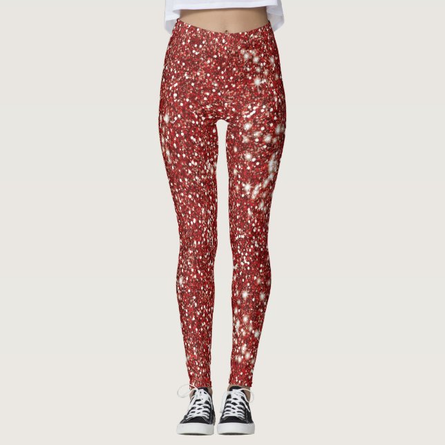 Faux Red Glitter Texture Look Design Leggings (Front)