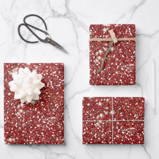 Faux Red Glitter Texture Look-like Design Wrapping Paper Sheets