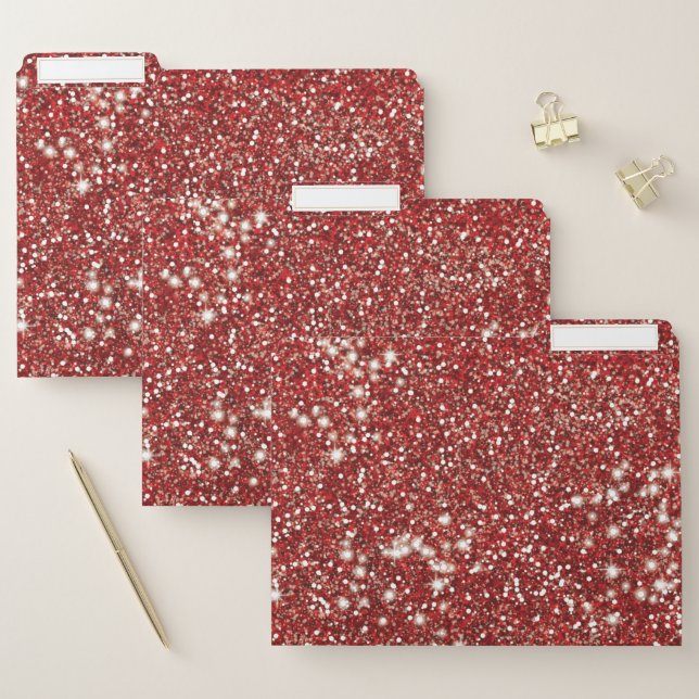Faux Red Glitter Texture Look-like Graphic File Folder (Set)
