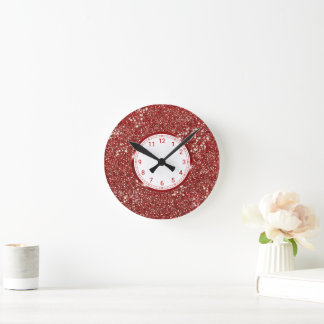 Faux Red Glitter Texture Look-like Graphic - Round Clock