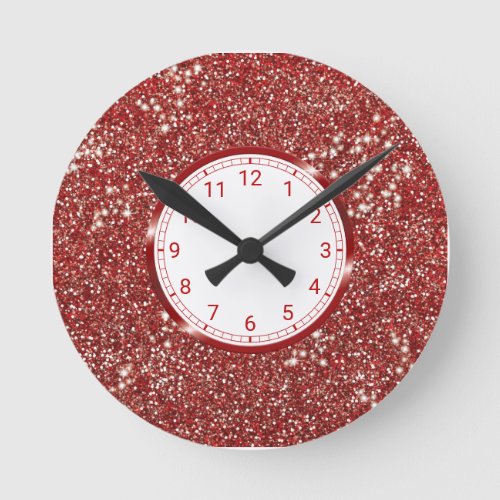 Faux Red Glitter Texture Look_like Graphic _ Round Clock