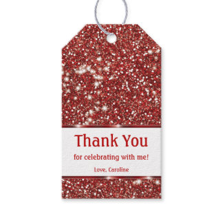 Faux Red Glitter Texture Look-like Thank You Gift Tags