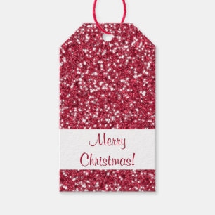 Faux Red Glitter Texture Look Merry Christmas Gift Tags