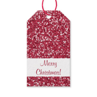 Faux Red Glitter Texture Look Merry Christmas Gift Tags