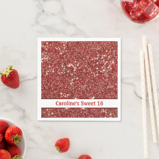 Faux Red Glitter Texture Look Sweet Sixteen Napkins
