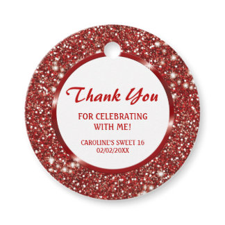 Faux Red Glitter Texture Look - Thank You Favor Tags